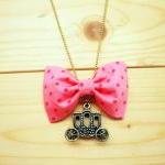 Bow Necklace, Pink polka do..