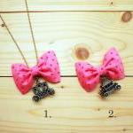 Bow Necklace, Pink polka do..