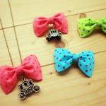 Bow Necklace, Pink polka do..