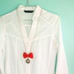 Bow Necklace, Pink polka do..