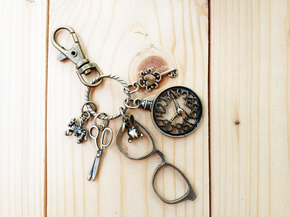 Charm Keychain, Glasses and Vintage Clock