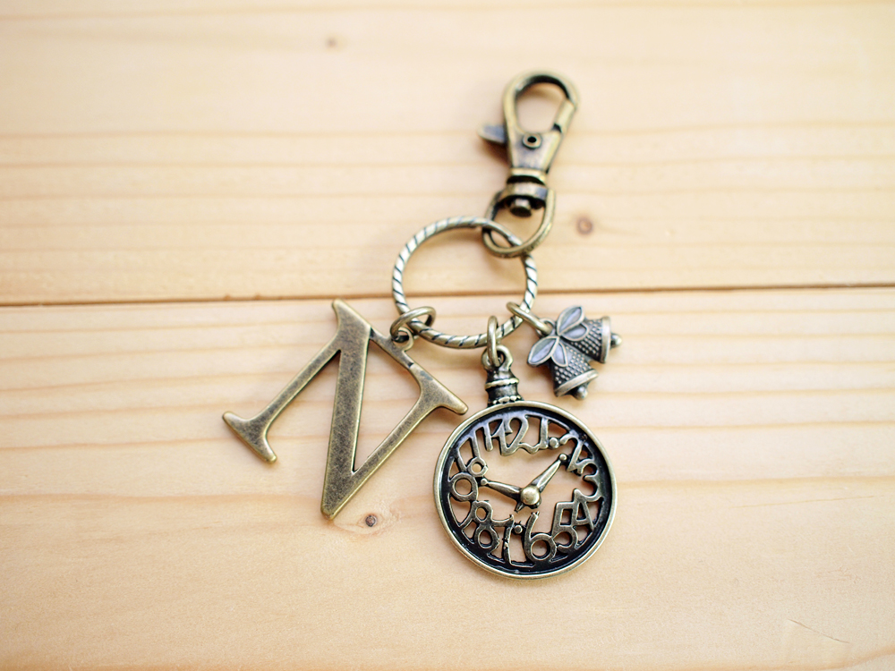 Charm Keychain, Alphabet, Clock, Custom, Optional