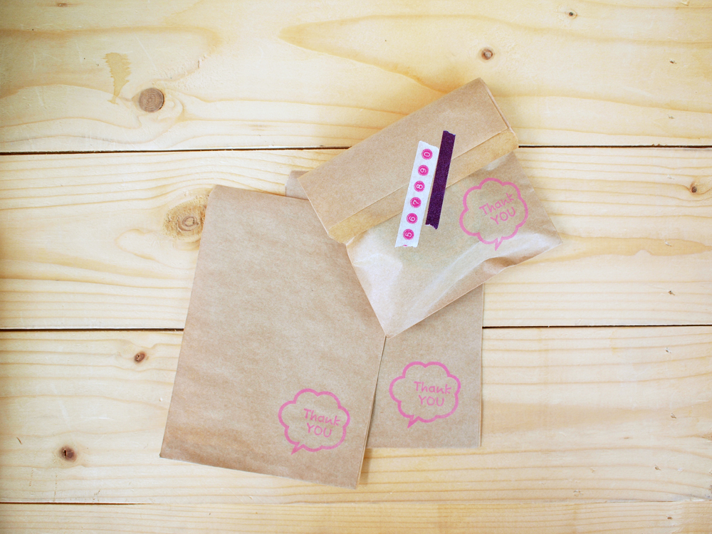 Kraft Paper Bag, Hand Stamped, "Thank you" set of 25