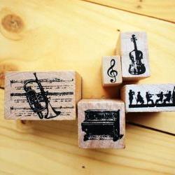 Wooden Rubber Stamp Box, Music instrumental set