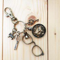 Charm Keychain, Glasses and Vintage Clock