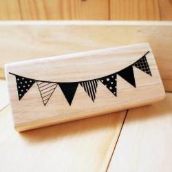 Wood Rubber Stamp, Party banner, Garland